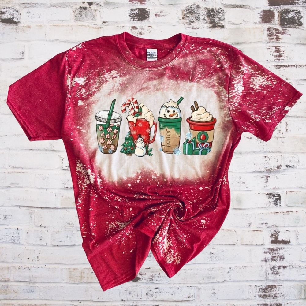 🆕 Gildan Christmas Coffee Bleached Shirt